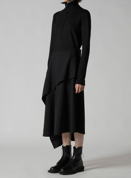 WOOL GABARDINE MIDDLE LENGTH ASYMMETRIC SKIRT