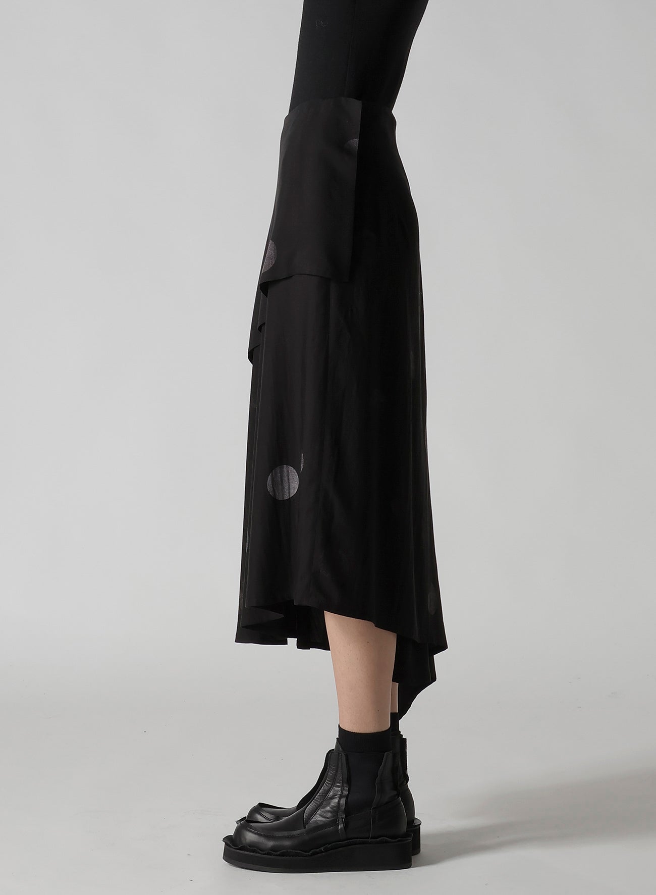BUTTERFLY-PRINT DUNGAREE TWILL ASYMMETRIC MIDI SKIRT
