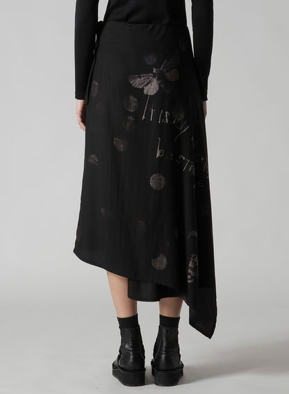 BUTTERFLY-PRINT DUNGAREE TWILL ASYMMETRIC MIDI SKIRT