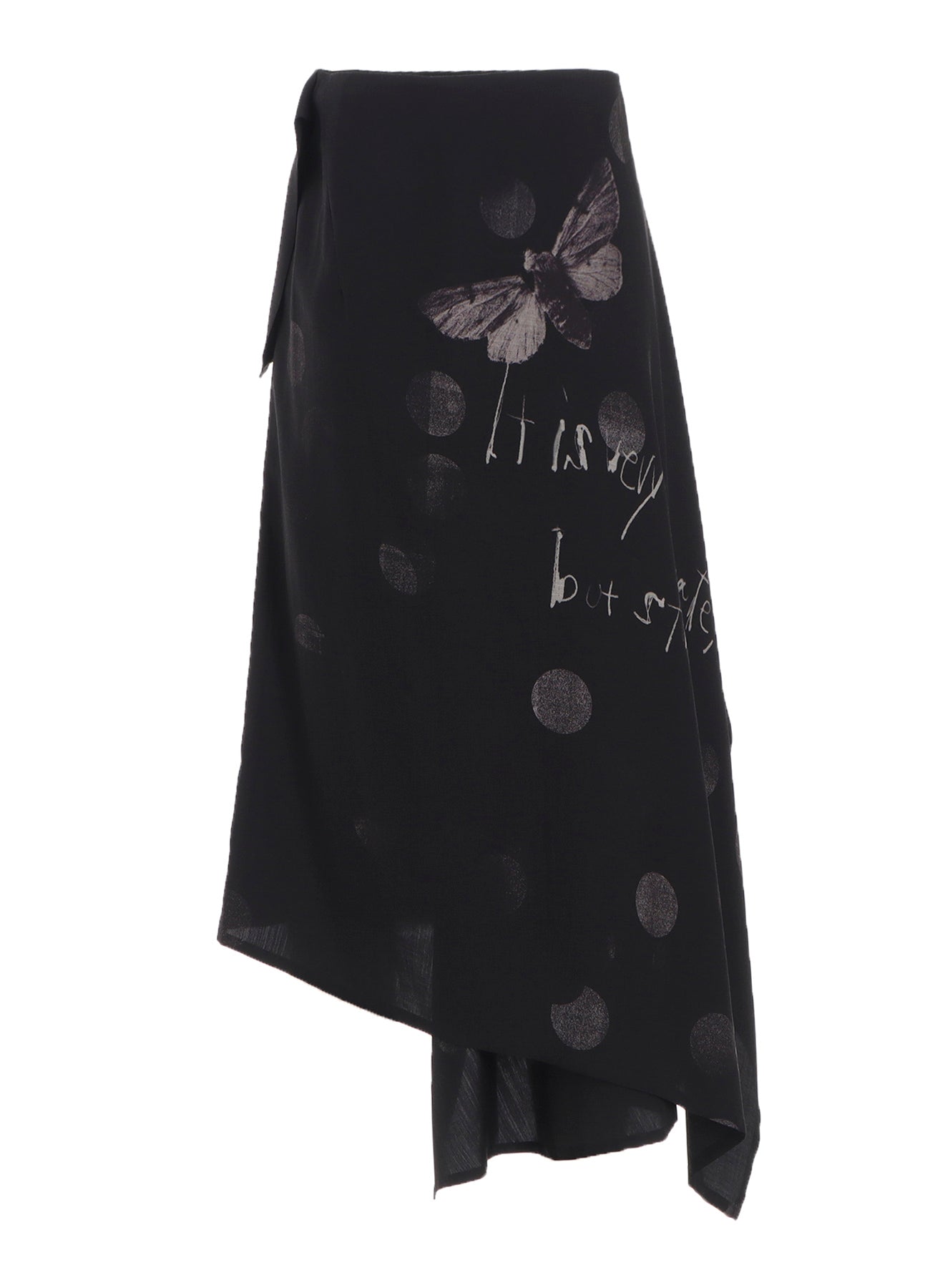 BUTTERFLY-PRINT DUNGAREE TWILL ASYMMETRIC MIDI SKIRT