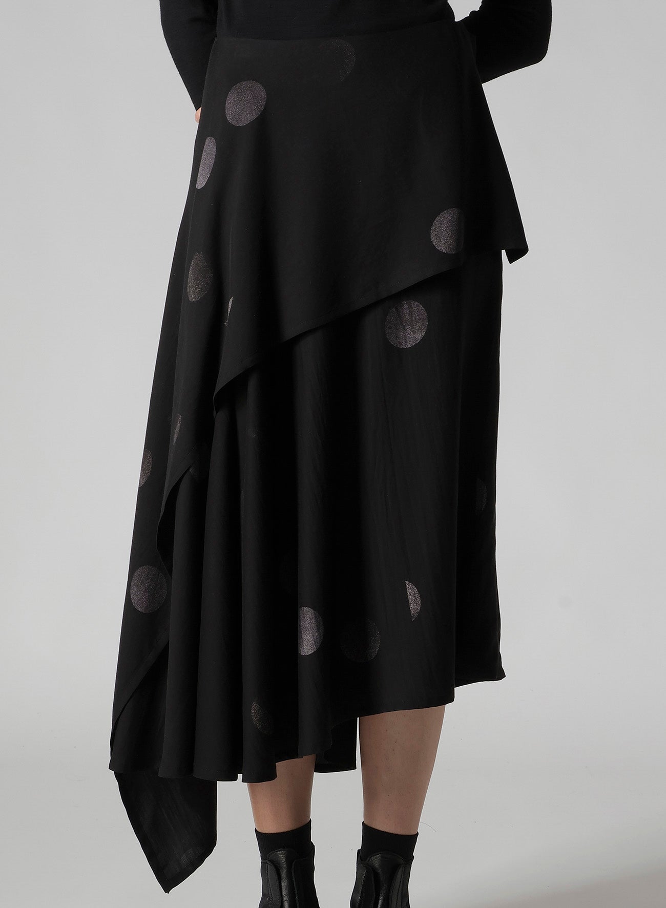 BUTTERFLY-PRINT DUNGAREE TWILL ASYMMETRIC MIDI SKIRT