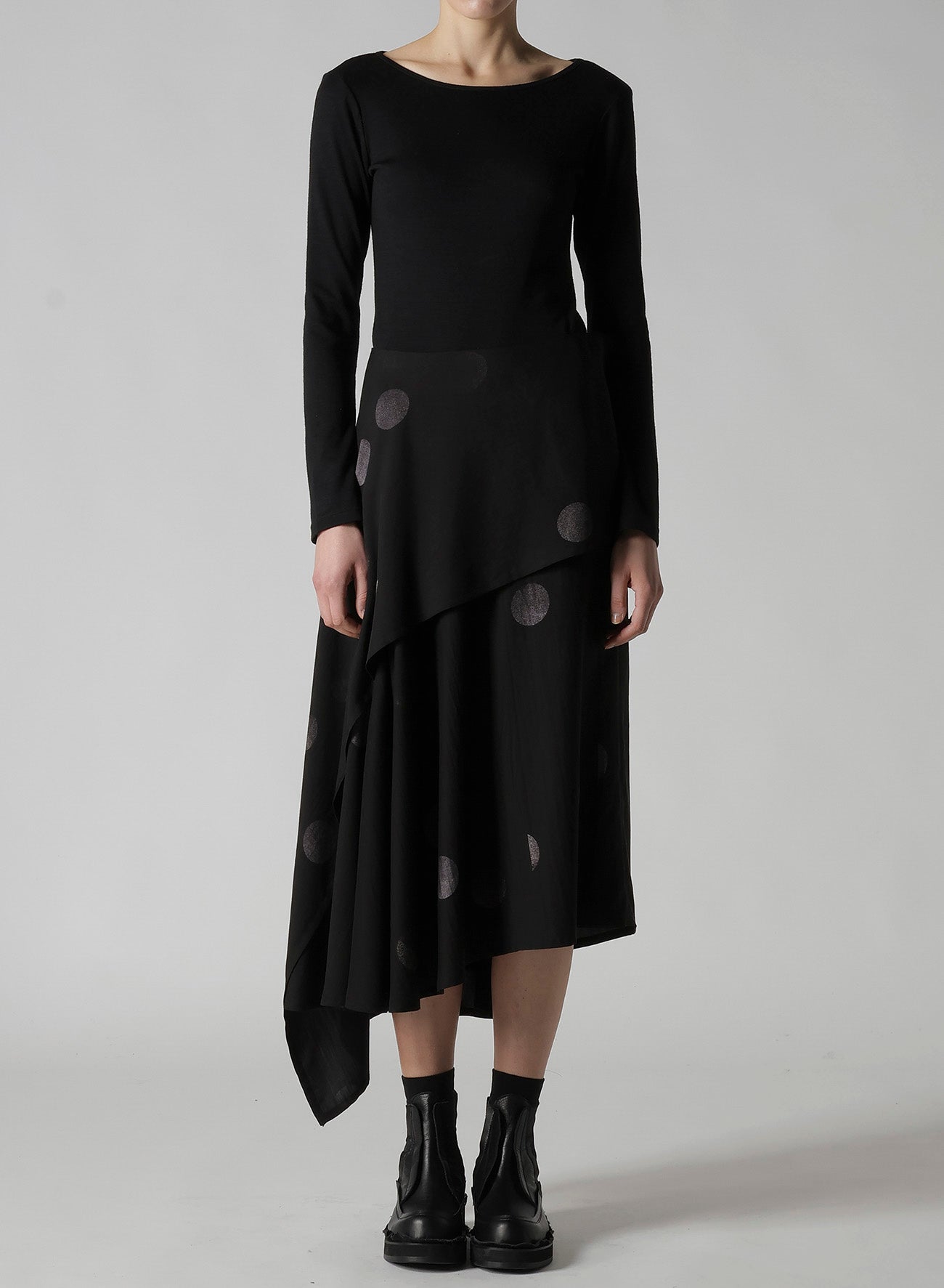 BUTTERFLY-PRINT DUNGAREE TWILL ASYMMETRIC MIDI SKIRT