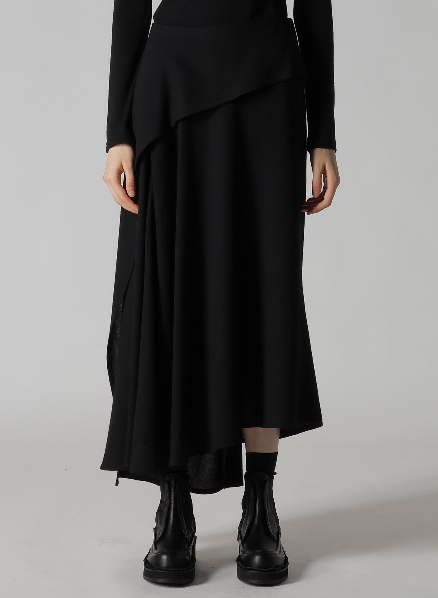 W/RY WASHER PROCESSED GAUZE ASYMMETRIC SKIRT
