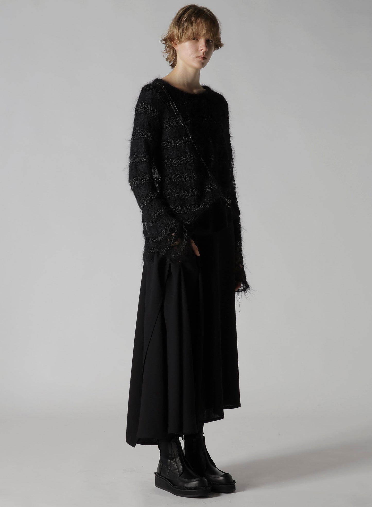 W/RY WASHER PROCESSED GAUZE ASYMMETRIC SKIRT