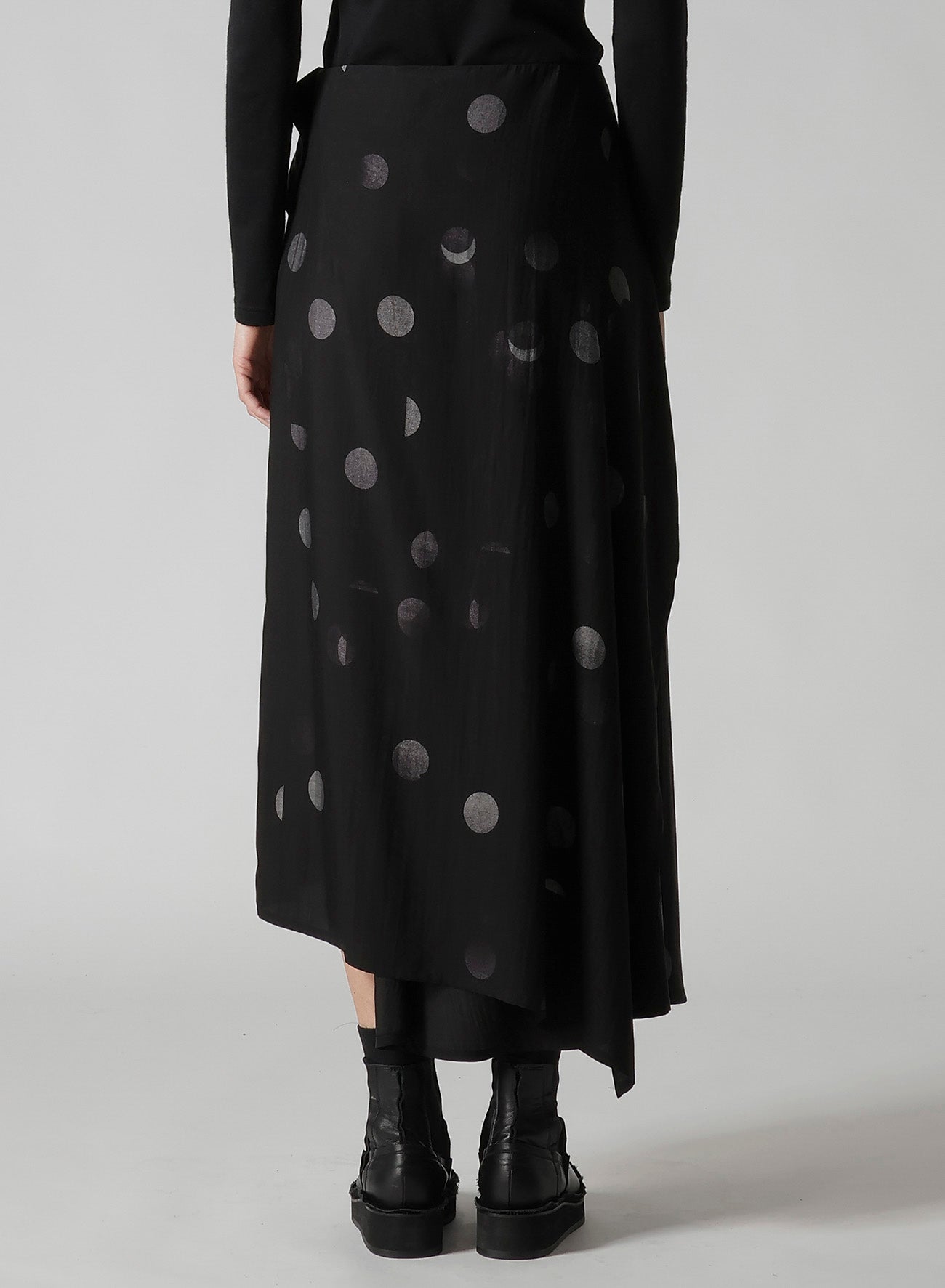 BUTTERFLY-PRINT DUNGAREE TWILL ASYMMETRIC LONG SKIRT