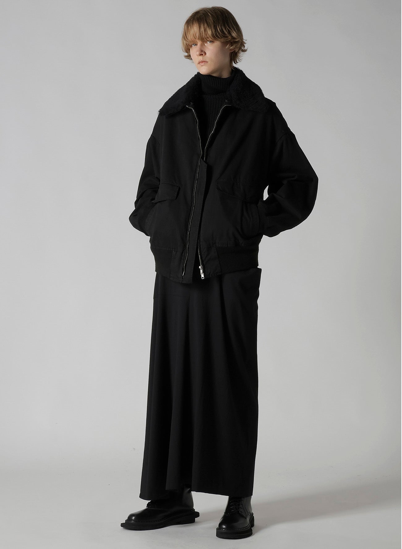 WOOL BREND TWILL DRAPE SKIRT