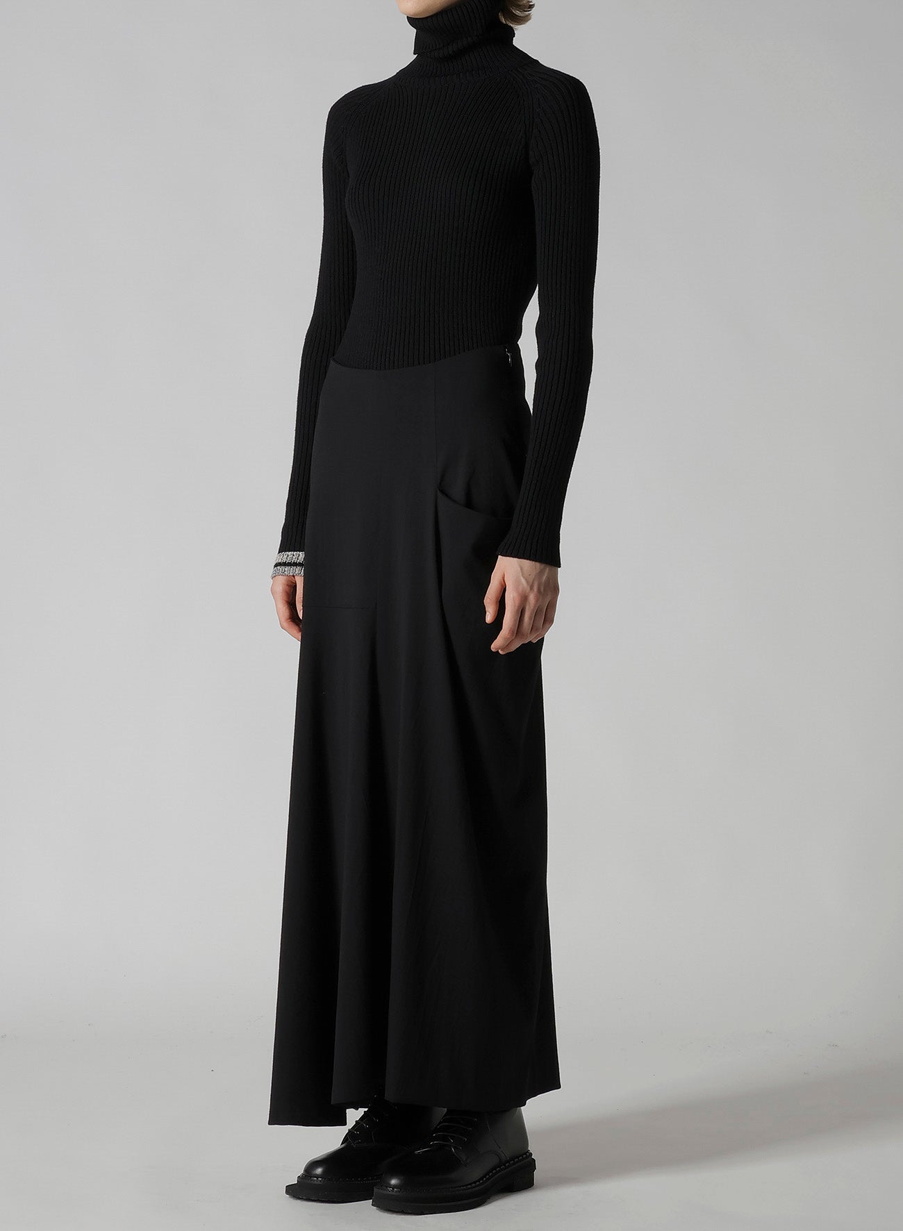 WOOL BREND TWILL DRAPE SKIRT