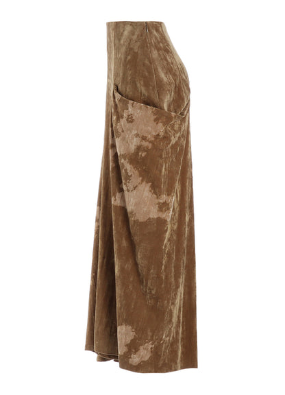 DISCHARGE-PRINTED VELVET SIDE DRAPE SKIRT