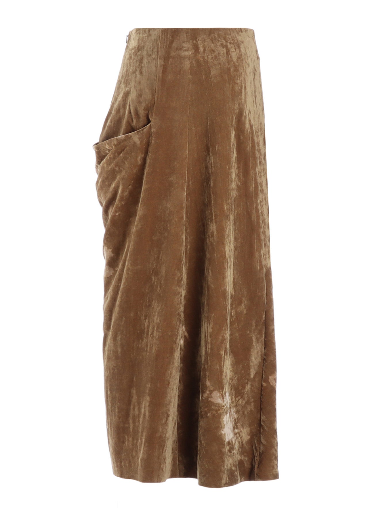 DISCHARGE-PRINTED VELVET SIDE DRAPE SKIRT