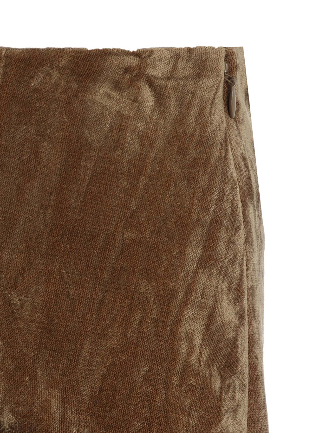 DISCHARGE-PRINTED VELVET SIDE DRAPE SKIRT