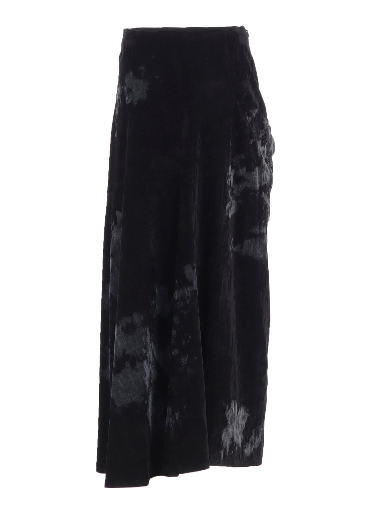 DISCHARGE-PRINTED VELVET SIDE DRAPE SKIRT