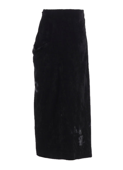 DISCHARGE-PRINTED VELVET SIDE DRAPE SKIRT