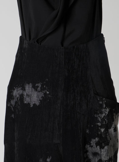 DISCHARGE-PRINTED VELVET SIDE DRAPE SKIRT