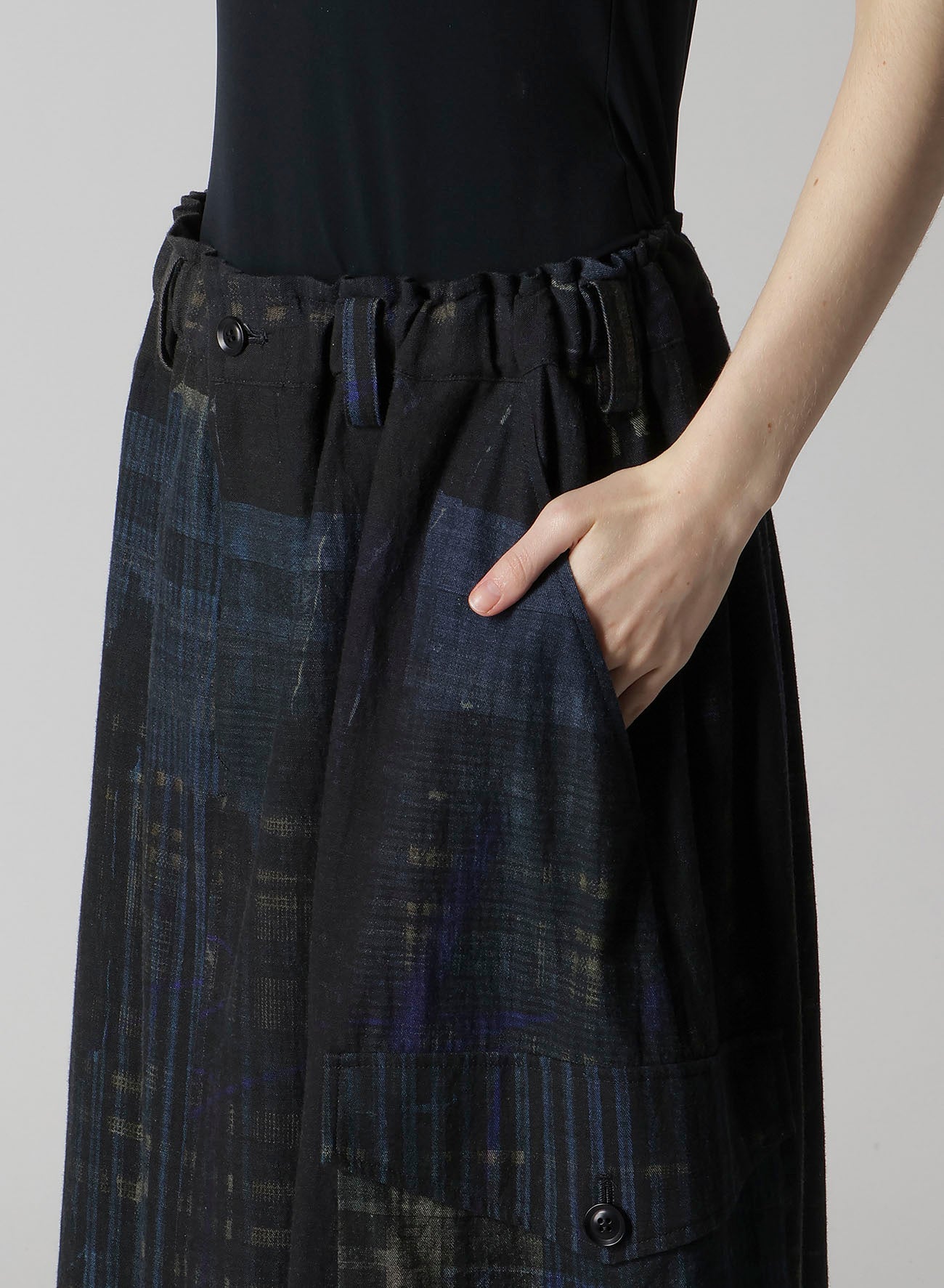 FADED PLAID 6OZ DENIM FISH TAIL SKIRT