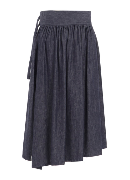6OZ DENIM GARMENTFINISH ASYMMTRIC GATHER SKIRT
