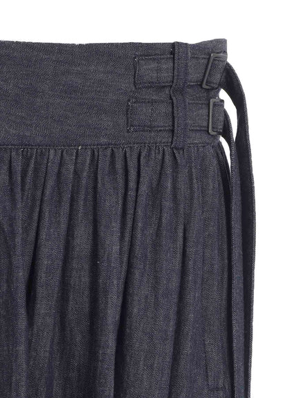 6OZ DENIM GARMENTFINISH ASYMMTRIC GATHER SKIRT