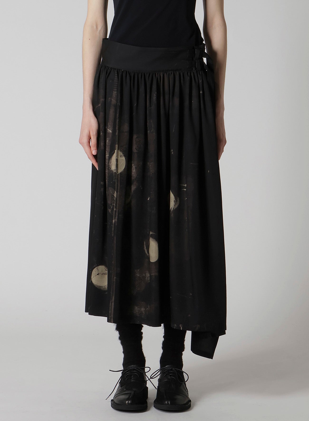 DUNGEREE TWILL ASYMMETRIC GATHER SKIRT