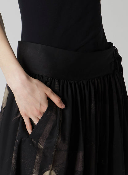 DUNGEREE TWILL ASYMMETRIC GATHER SKIRT