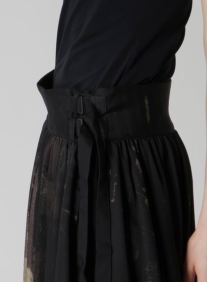 DUNGEREE TWILL ASYMMETRIC GATHER SKIRT