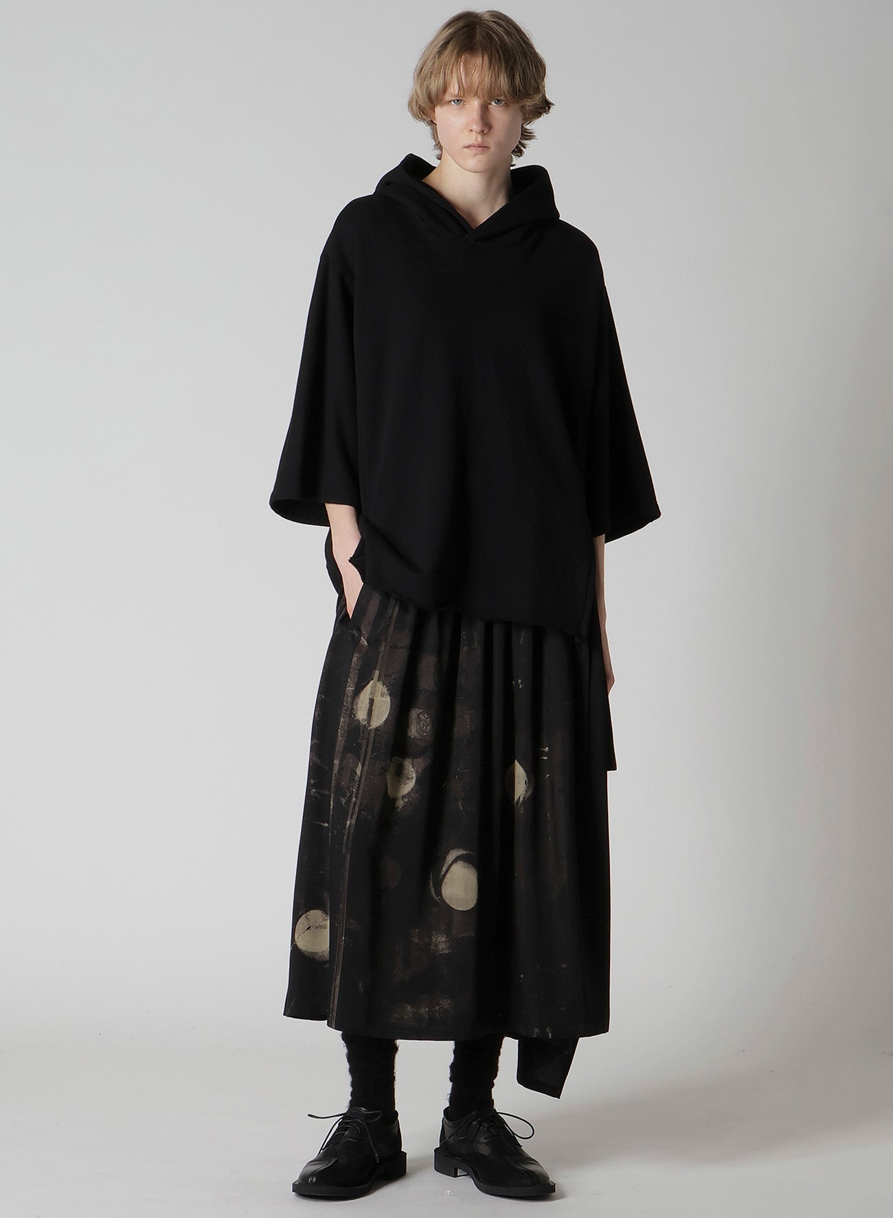 DUNGEREE TWILL ASYMMETRIC GATHER SKIRT