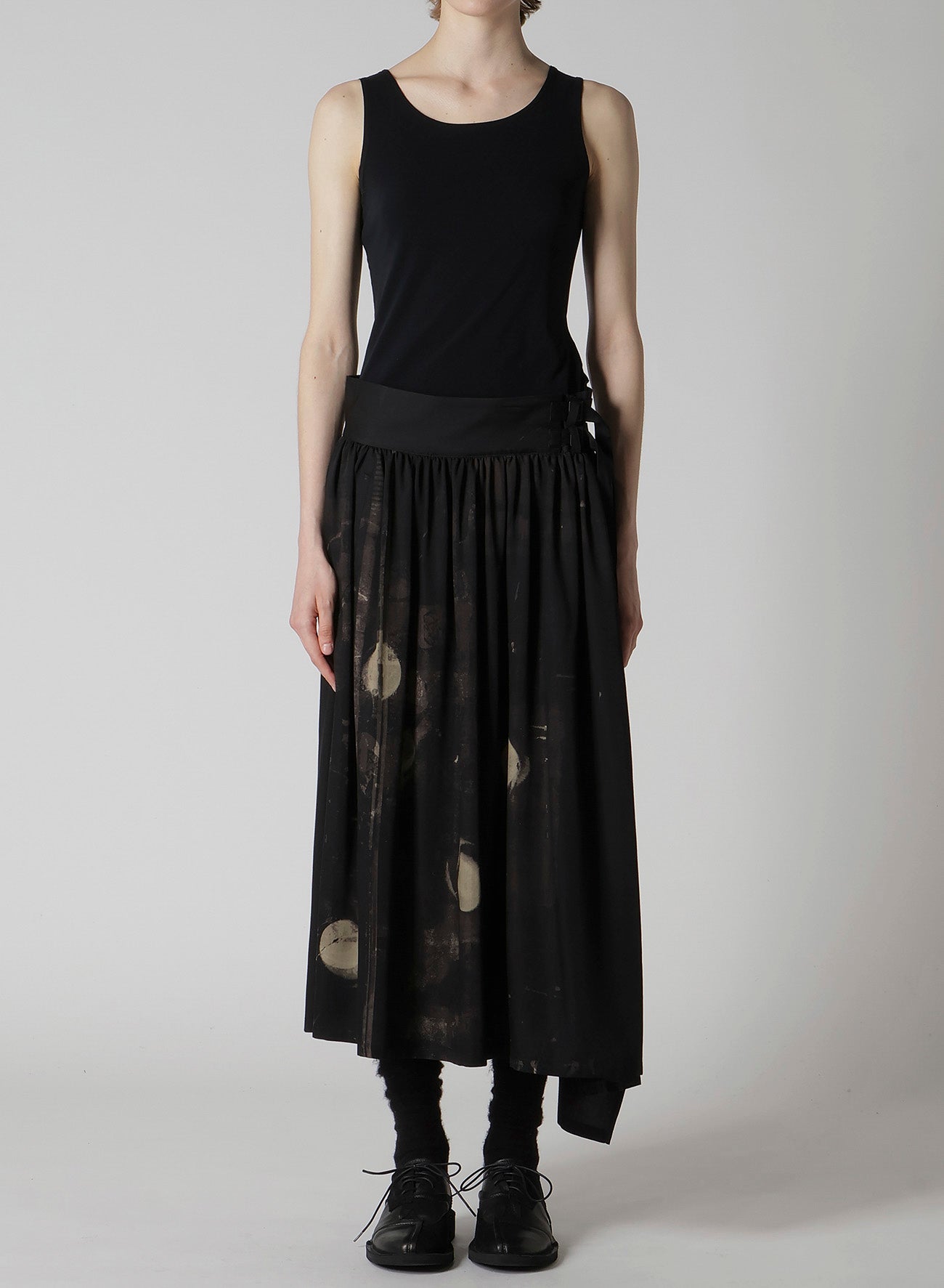DUNGEREE TWILL ASYMMETRIC GATHER SKIRT