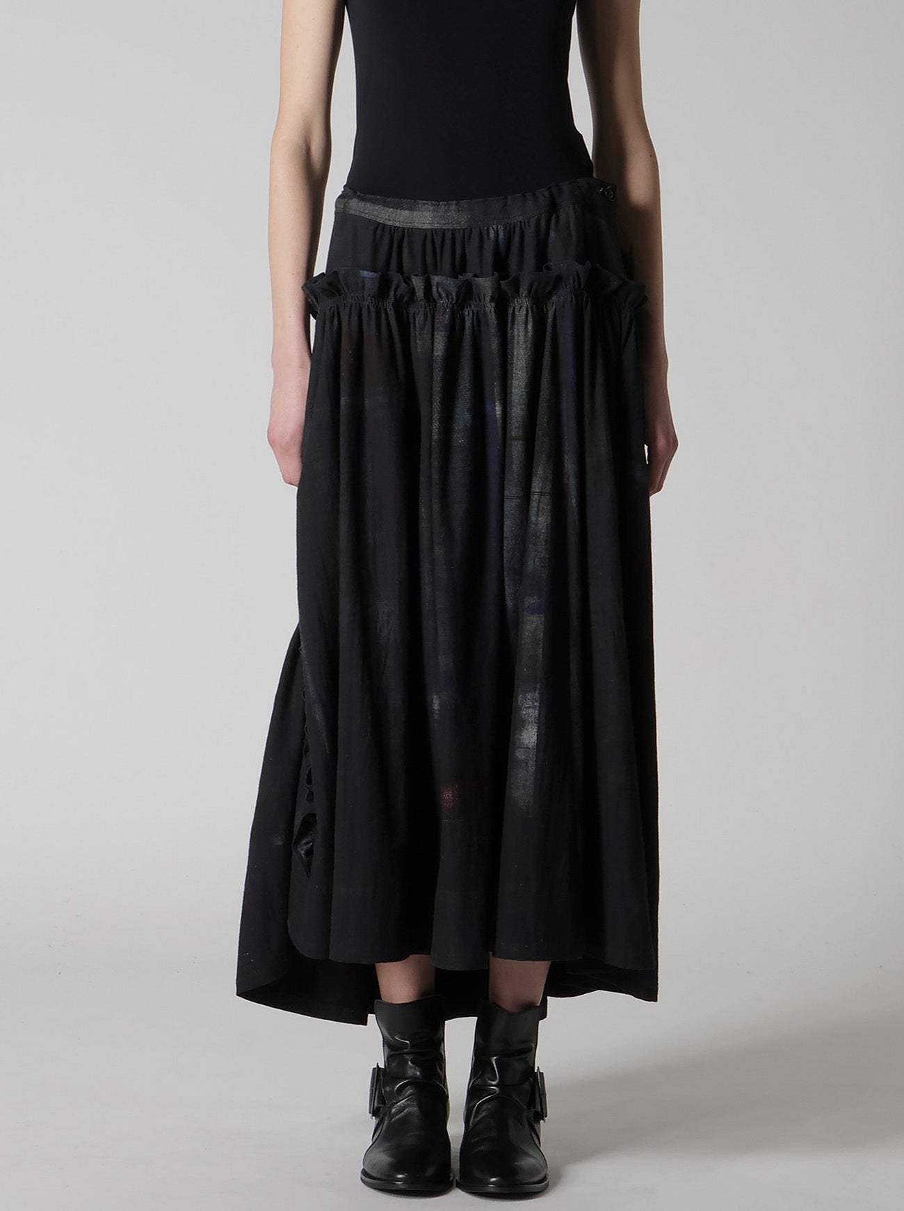6OZ DENIM FRILL GATHERED SKIRT