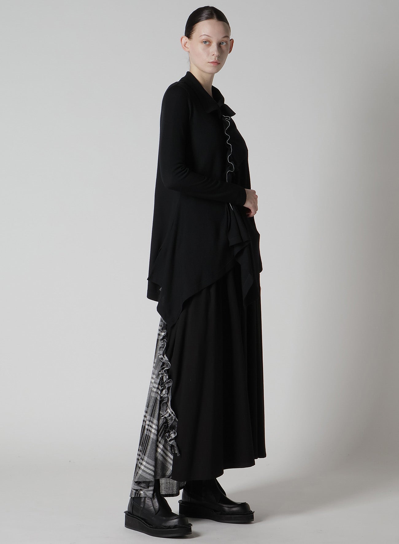 GAUZE PLAID FRILL GATHER SKIRT