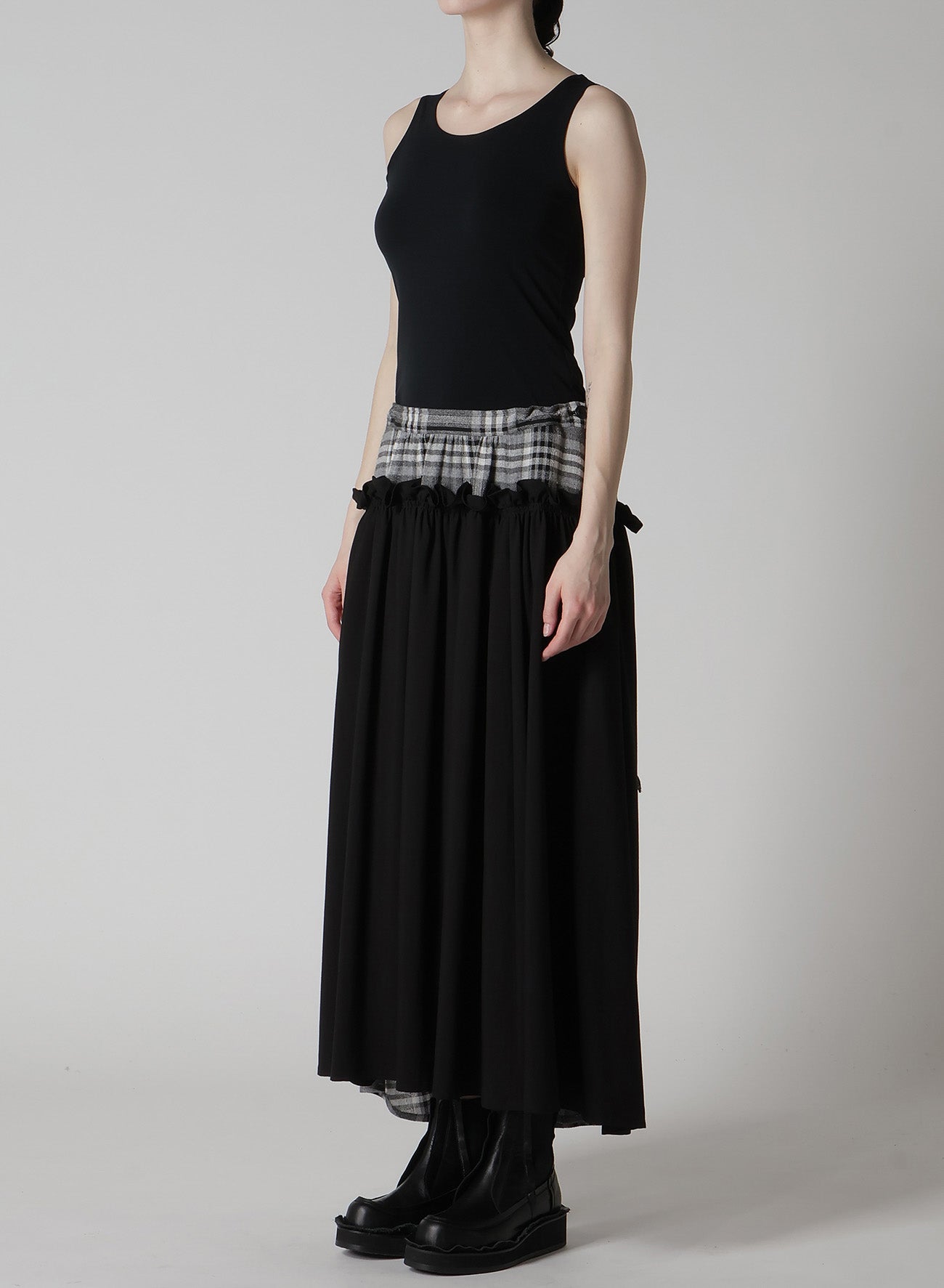 GAUZE PLAID FRILL GATHER SKIRT