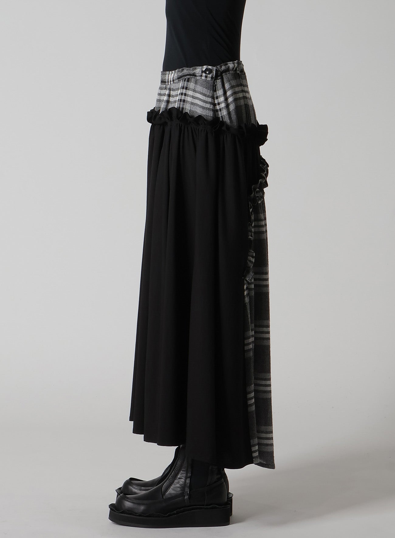 GAUZE PLAID FRILL GATHER SKIRT