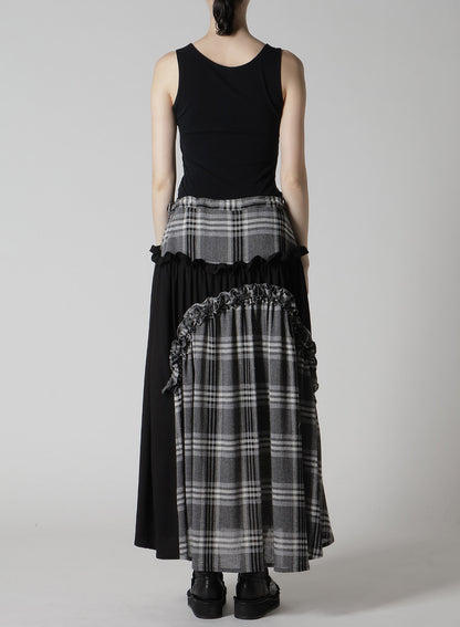 GAUZE PLAID FRILL GATHER SKIRT