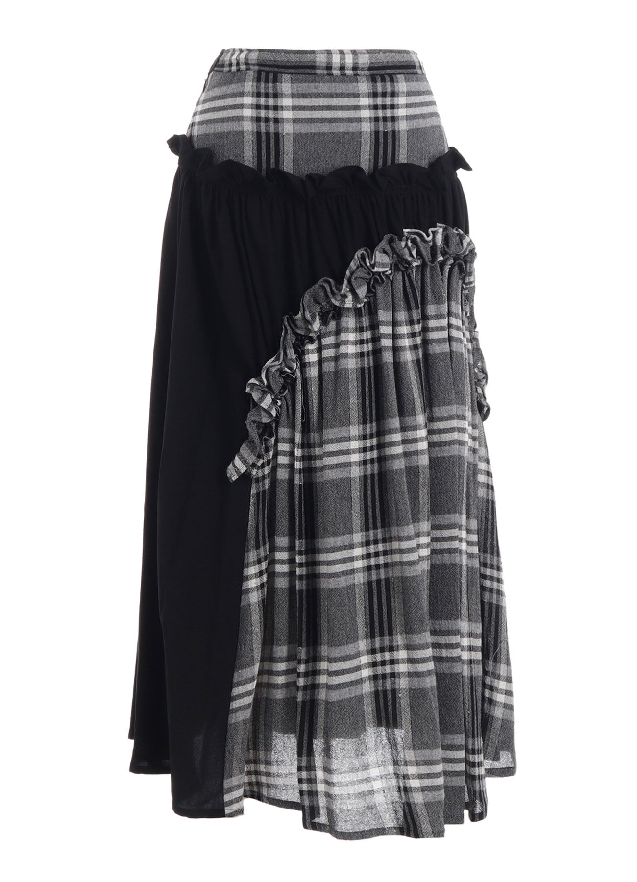 GAUZE PLAID FRILL GATHER SKIRT