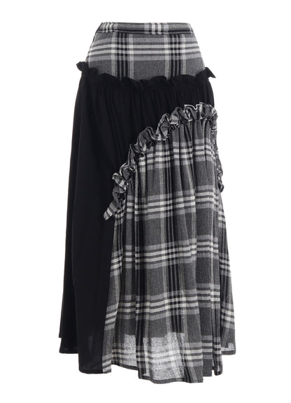 GAUZE PLAID FRILL GATHER SKIRT