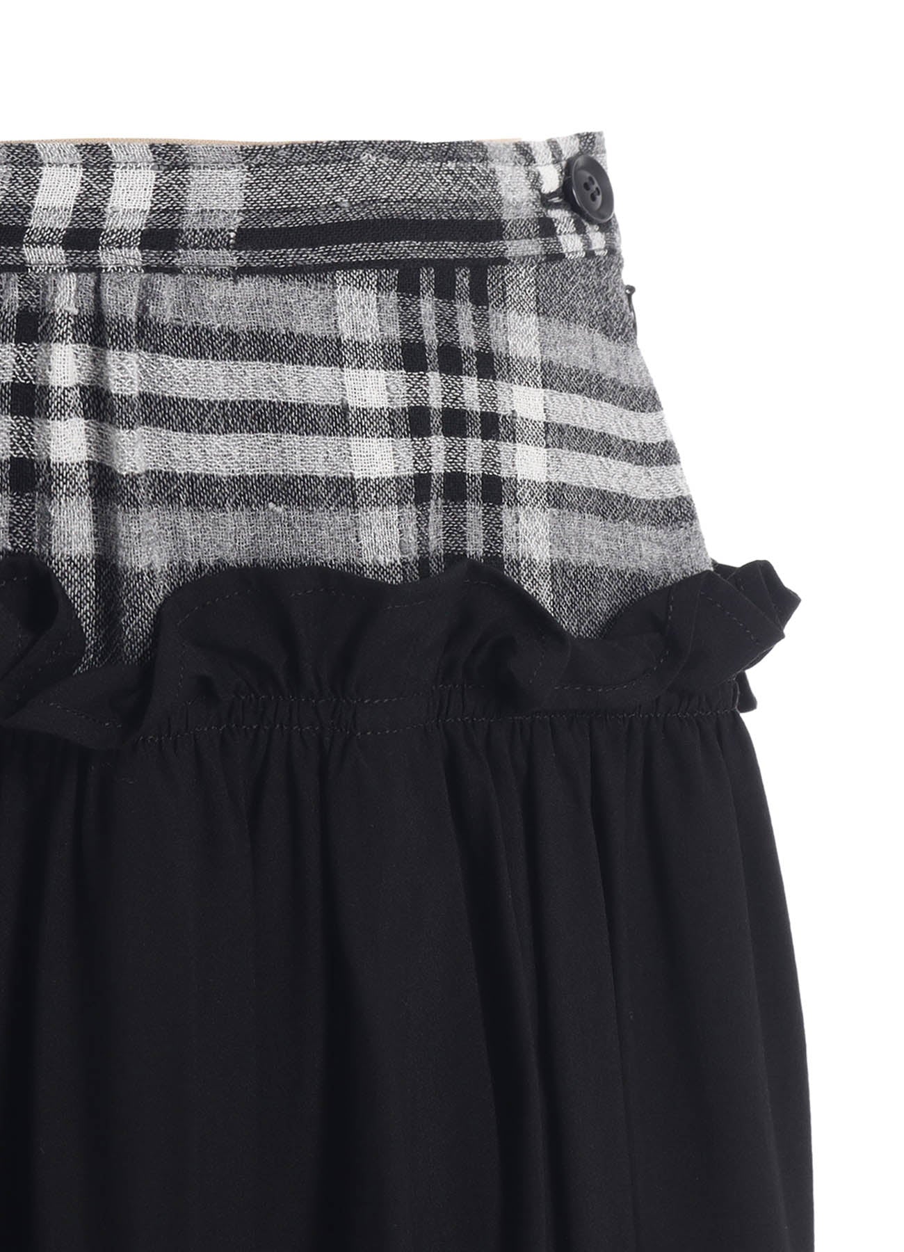 GAUZE PLAID FRILL GATHER SKIRT