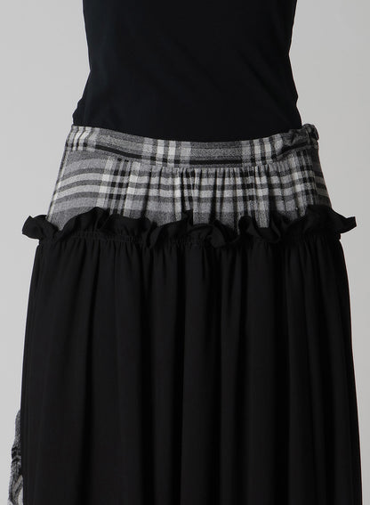 GAUZE PLAID FRILL GATHER SKIRT