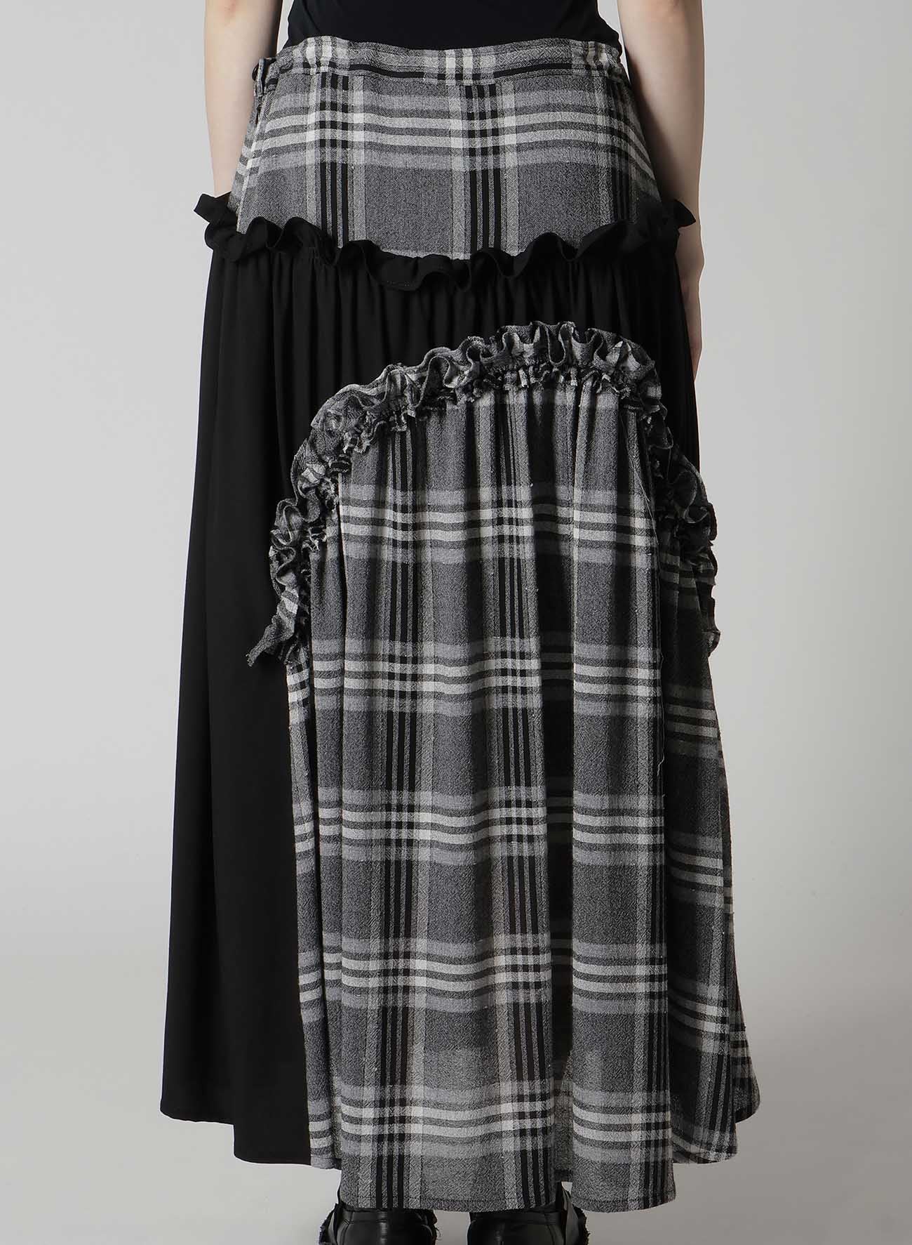 GAUZE PLAID FRILL GATHER SKIRT