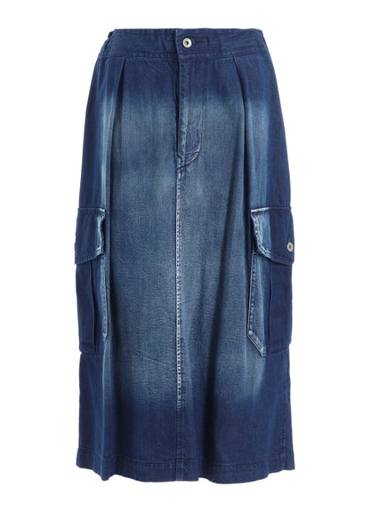 SPOTTED DENIM SIDE POCKET STRAIGHT SKIRT