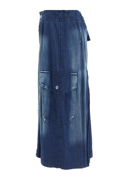 SPOTTED DENIM SIDE POCKET STRAIGHT SKIRT