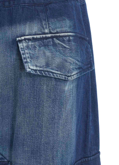 SPOTTED DENIM SIDE POCKET STRAIGHT SKIRT