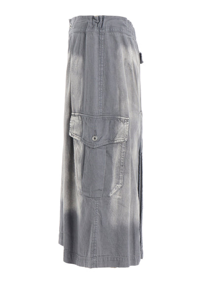 SPOTTED DENIM SIDE POCKET STRAIGHT SKIRT