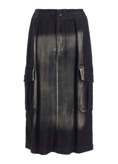 SPOTTED DENIM SIDE POCKET STRAIGHT SKIRT