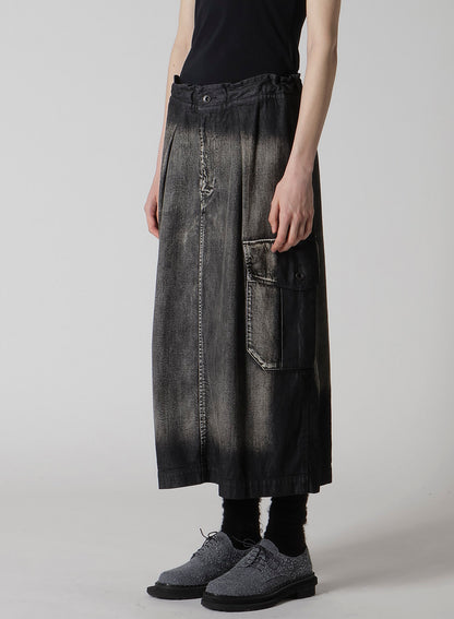 SPOTTED DENIM SIDE POCKET STRAIGHT SKIRT