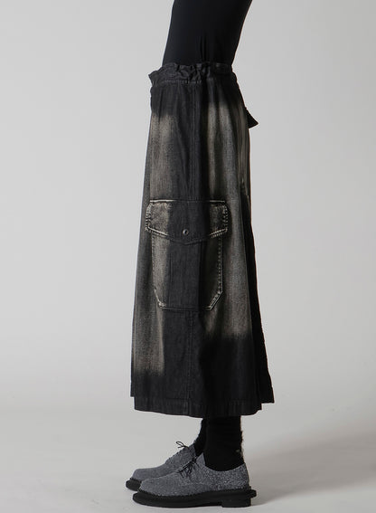 SPOTTED DENIM SIDE POCKET STRAIGHT SKIRT