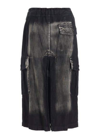 SPOTTED DENIM SIDE POCKET STRAIGHT SKIRT