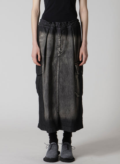 SPOTTED DENIM SIDE POCKET STRAIGHT SKIRT