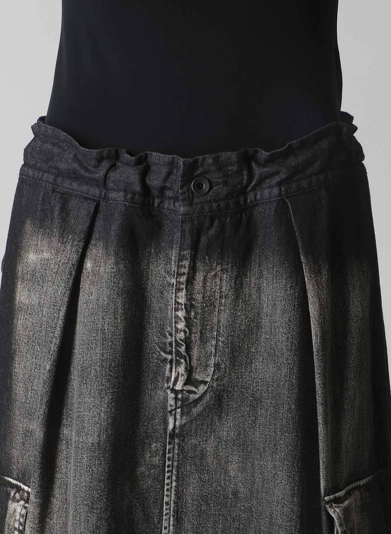 SPOTTED DENIM SIDE POCKET STRAIGHT SKIRT