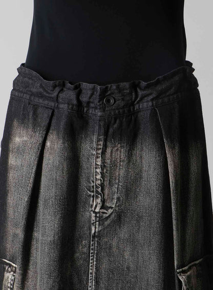 SPOTTED DENIM SIDE POCKET STRAIGHT SKIRT