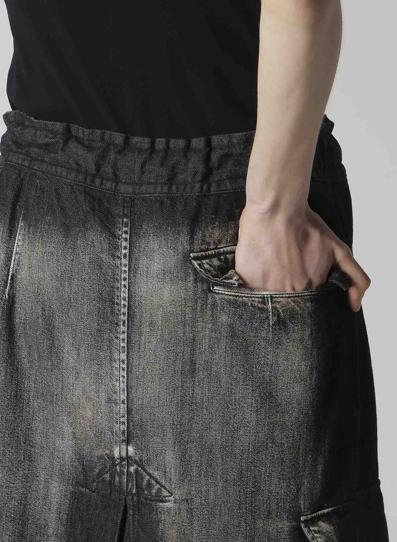 SPOTTED DENIM SIDE POCKET STRAIGHT SKIRT