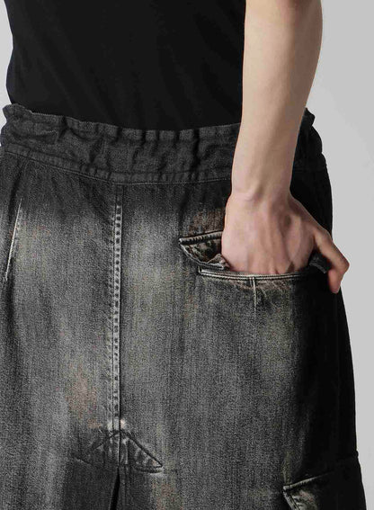 SPOTTED DENIM SIDE POCKET STRAIGHT SKIRT