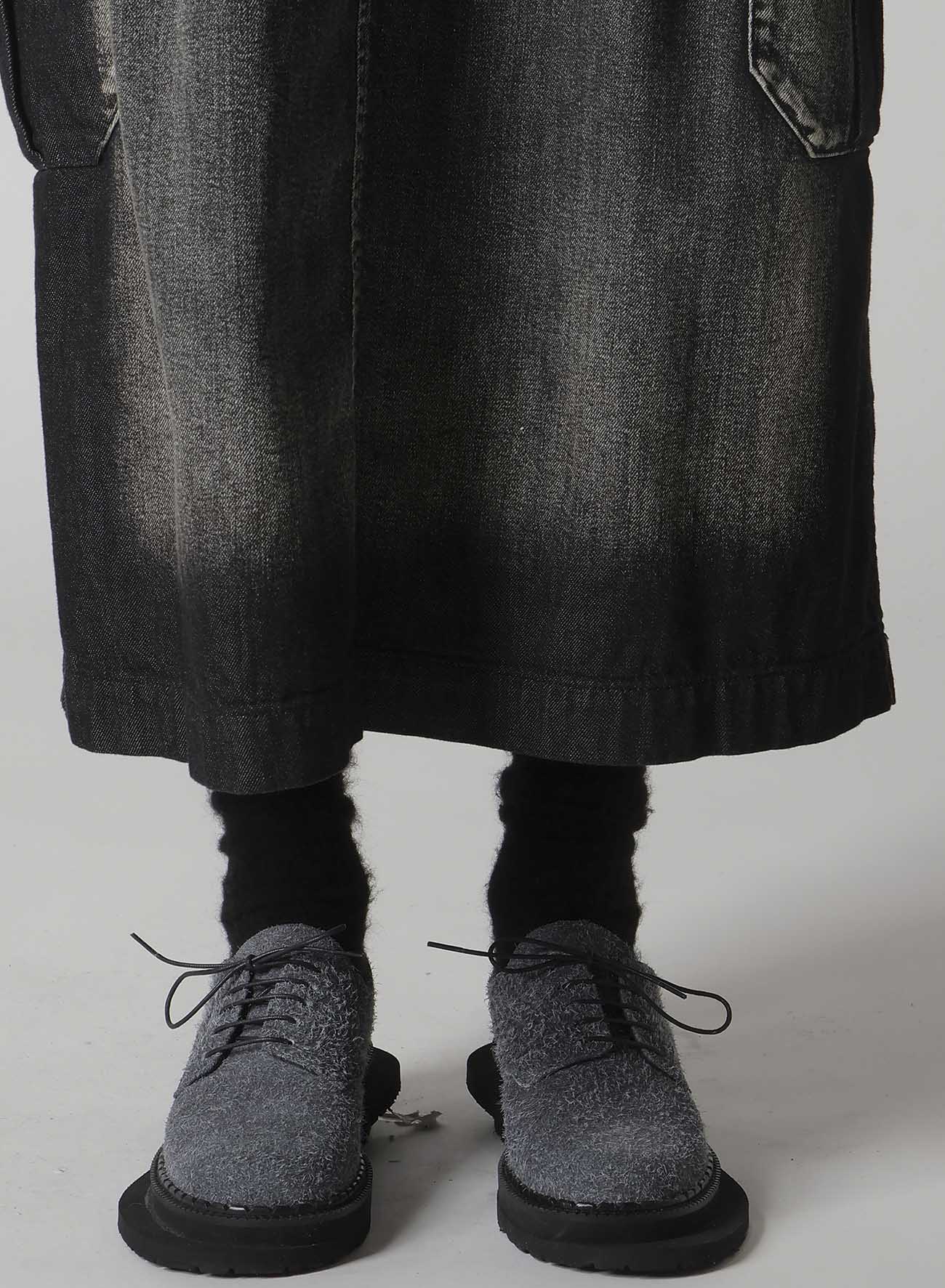 SPOTTED DENIM SIDE POCKET STRAIGHT SKIRT