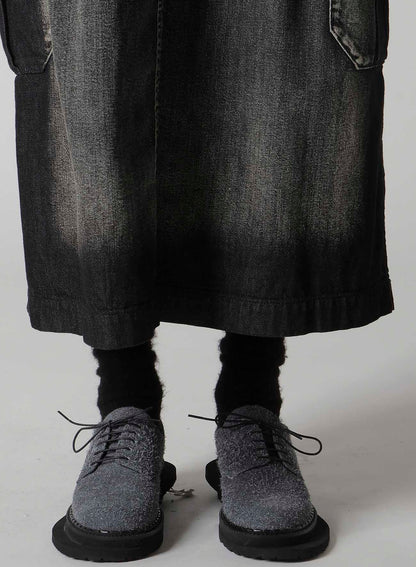 SPOTTED DENIM SIDE POCKET STRAIGHT SKIRT